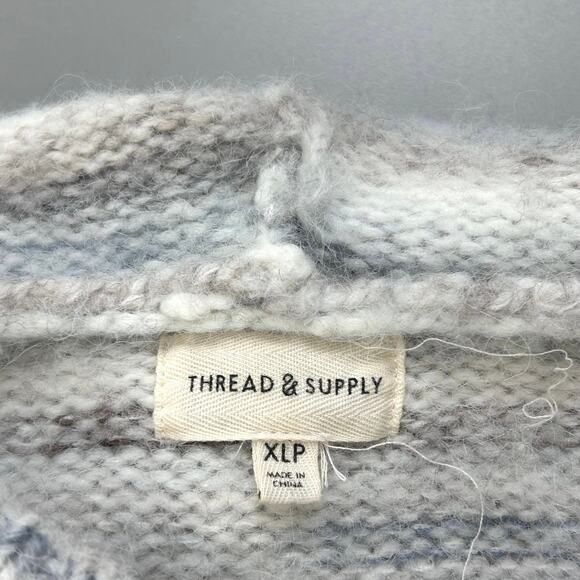 Thread & Supply Striped Sweater Hoodie Wool Blend Blue Gray - Picture 7 of 8